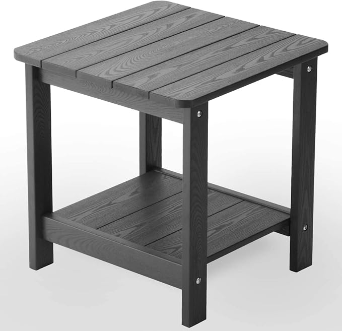 hOmeHua Weather Resistant Side Table, 17 inch Square 2-Layer Structure Wide Desktop, Imitation Wood Stripes - Photo 1