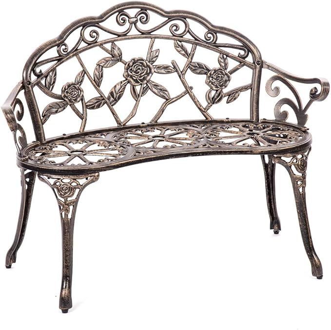 Patio Bench Garden Bench Bronze Park Bench Yard Furniture Cast Aluminum Rose Antique