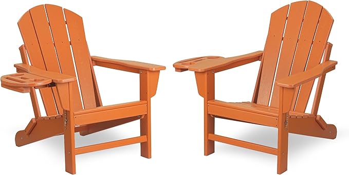 FOOWIN Folding Adirondack Chair Set of 2, HDPE Adirondack Chairs with Cup Holder - Photo 1
