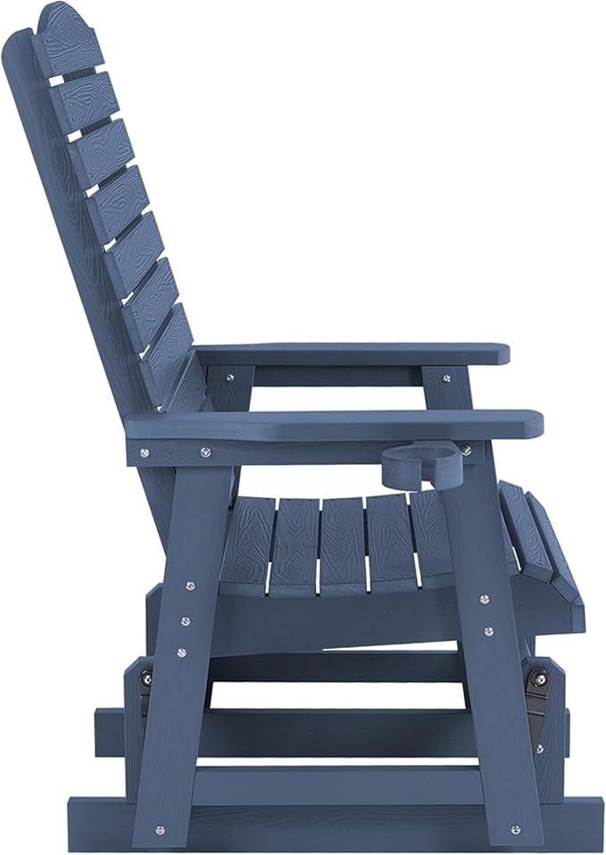 Poly Lumber Patio Glider with Cup Holders, High Backrest and Deep Contoured Seat, HIPS Material, All-Weather Resistant - Photo 9