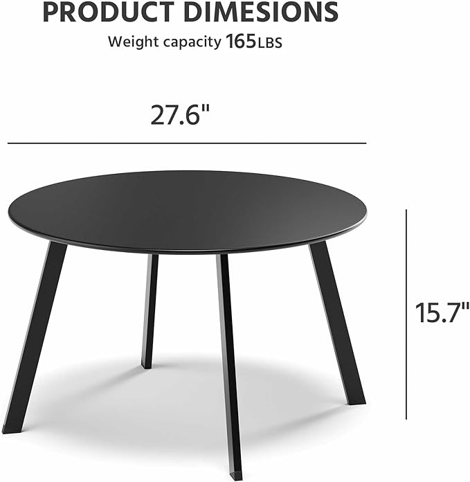 LAUSAINT HOME Patio Round Coffee Table, 27.6” Weather Resistant Outdoor Metal Patio Side End Table with Square Feet for Outside Deck, Porch, Garden, Black