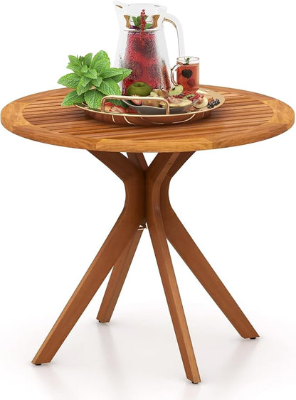 Tangkula Round Bistro Table, Indoor Outdoor Coffee Table w/Solid Structure, Slatted Tabletop, Stable Legs, 35.5” Wood Dining Table for Patio, Garden, Poolside, Backyard, Easy Assembly, Natural