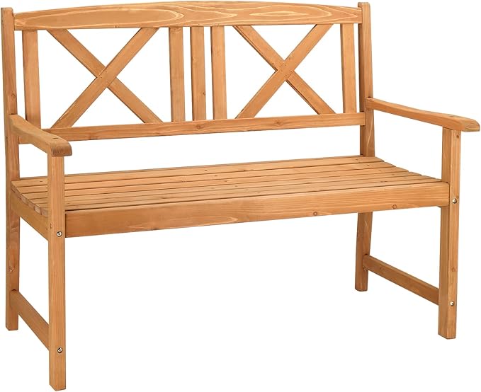 46" Outdoor Garden Bench Solid Wood Patio Park Bench Elegant Porch Deck Loveseat with Back and Armrest