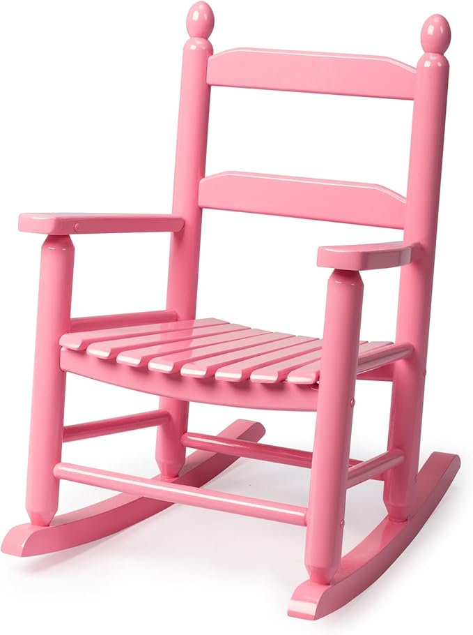 Outvita Outdoor Children's Rocking Chair, All-Weather Wooden Porch Rocker with High Backrest, Ideal for Garden, Yard, and Balcony, Patio Rocking Chair Suitable for Kids Ages 3-6(Pink)