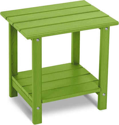 Adirondack Outdoor Side Table with Wood-Like Grain, 16.6" Small Patio End Table, 2-Tier HDPE Plastic Table for Poolside Porch Garden, Weather Resistant & Easy Assembly (Lime, Rectangle)
