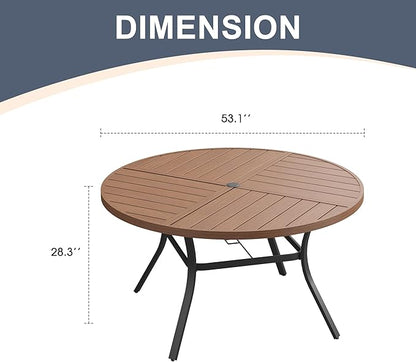 VICLLAX 53" Round Patio Dining Table for 6-8, All Weather Metal Outdoor Table with 1.57" Umbrella Hole and Surdy Frame for Garden Lawn Deck, Black