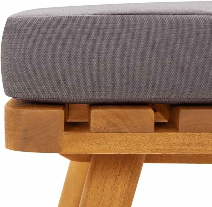 Solid Acacia Wood Outdoor Footstool with Weather-Resistant Cushion, Natural and Dark Grey, 4-Piece Set for Patio, Garden - Photo 6