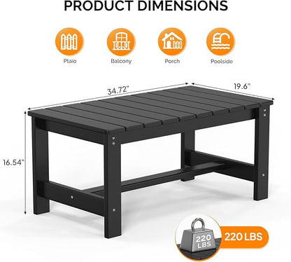 VINGLI Outdoor Coffee Table, HDPE Patio Coffee Table for Outside, All-Weather Rectangle Coffee Table for Deck, Garden, Balcony, Porch, Indoor & Outdoor Use, Black