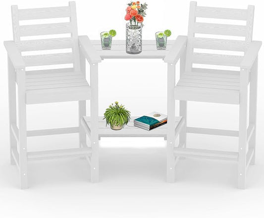 PLUUV Tall Adirondack Chairs Set of 2, All Weather HDPE Poly Bar Height Balcony Adirondack Chair with Removable Double Connecting Trays, Outdoor Adirondack Barstools for Deck, Patio, Yard, Pool, Lawn