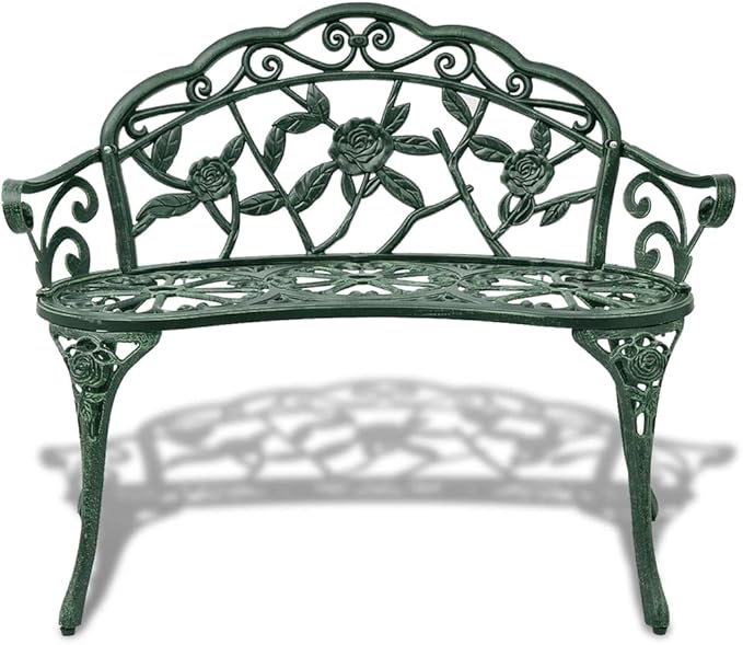 Patio Bench, with backrest and Armchair, Garden Bench, Park Bench for Yard, Garden, Patio, Lawn,39.4" Cast Aluminum Green