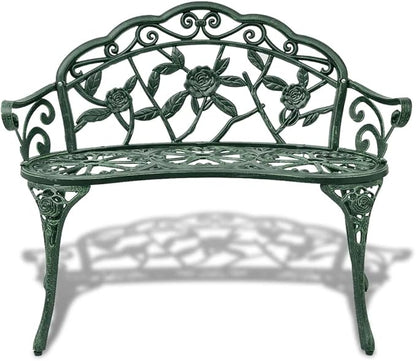 Patio Bench, with backrest and Armchair, Garden Bench, Park Bench for Yard, Garden, Patio, Lawn,39.4" Cast Aluminum Green