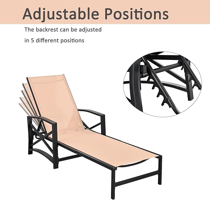 LOKATSE HOME Patio Chaise Lounge Chair Outdoor Furniture Reclining Adjustable with Cushion and Soft Pillow for Pool - Photo 5