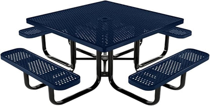 COATEDOUTDOORFURNITURE Heavy-Duty Portable Outdoor Kids Table with Umbrella Hole, Punched Steel Kids Picnic Table, Commercial-Grade, Made in America (46 in, Square, Childrens, Textured Dark Blue)