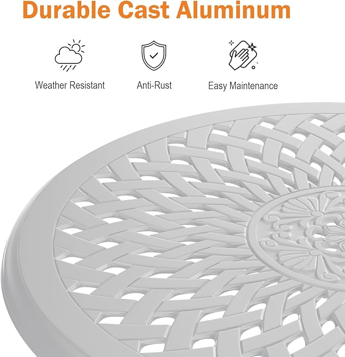 Round Outdoor Coffee Table, Cast Aluminum Side Table with Storage, Indoor End Table - Photo 5