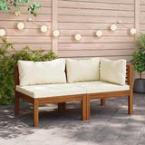 Outdoor Sectional Corner Sofa in Cream White, 27.2 x 27.2 x 24.6 in Solid Acacia Wood Couch Set for Balcony - Photo 1
