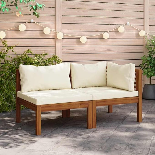 Outdoor Sectional Corner Sofa in Cream White, 27.2 x 27.2 x 24.6 in Solid Acacia Wood Couch Set for Balcony - Photo 1