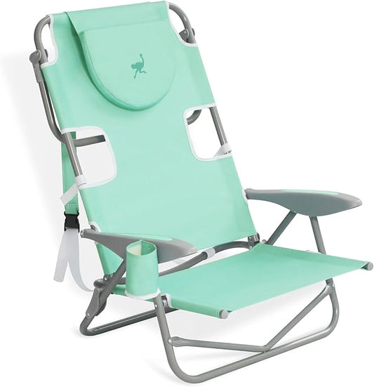 Ostrich 3 Pack On Your Back Backpack Beach Chair w/Face Hole - Adjustable, Portable Lounge Chair w/Cup Holder, Face Opening - Heavy Duty, Lay Flat Tanning Chair for Face Down Reading For Adults (Teal)