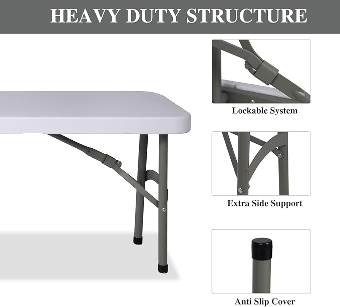 Plastic Folding Bench - Portable Bench Used for Indoor, Outdoor, Picnic, Party, Camping, Dining Seat, Garden Soccer Multipurpose Entertaining Activities, White (1, White, 8 Feet)