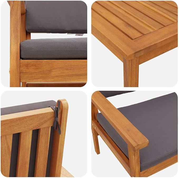vidaXL Acacia Wood Outdoor Seating Set Includes 1 Bench and 2 Chairs with Cushions Weather Resistant Patio Furniture for Garden Balcony Durable Traditional Design Wooden Chair Cushioned