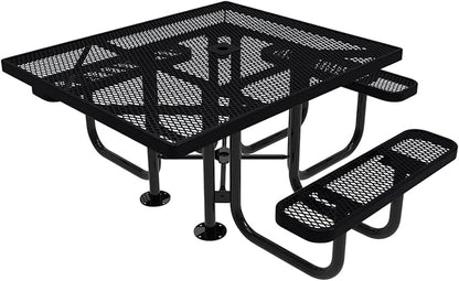 COATEDOUTDOORFURNITURE Heavy-Duty Portable ADA-Compliant Outdoor Picnic Table with Umbrella Hole, Expanded Metal Patio Dining Furniture Made in America (46" Square Top, Black)