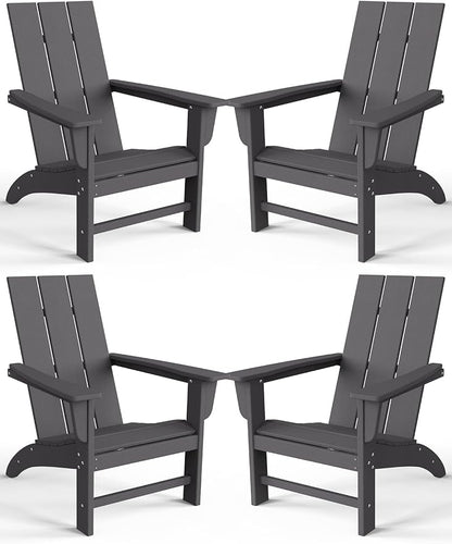 Modern Adirondack Chairs Set of 4, HDPE Plastic Patio Chairs for All Weather, Fire Pit Chair, Outdoor Lawn Chairs for Deck, Porch, Backyard, Garden, Slate Gray