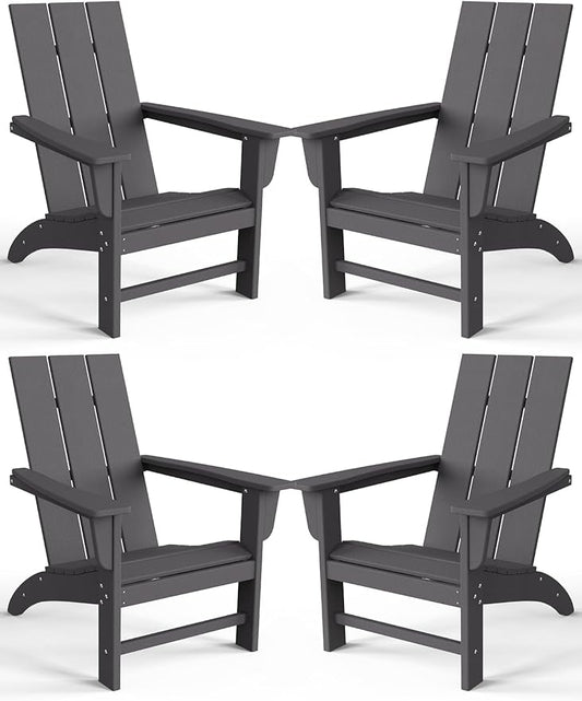 Modern Adirondack Chairs Set of 4, HDPE Plastic Patio Chairs for All Weather, Fire Pit Chair, Outdoor Lawn Chairs for Deck, Porch, Backyard, Garden, Slate Gray