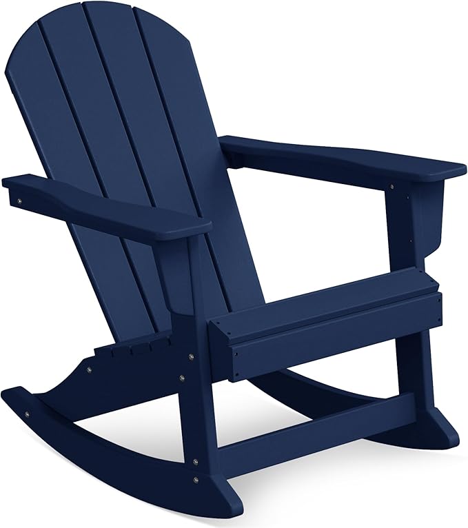 Costaelm Outdoor Adirondack Chair, All Weather Resistant Classic Balcony Chair and Fire Pit Chairs, Adirondack Plastic Outdoor Porch Furniture Rocking Chair High Back HDPE Poly Lumber, Navy Blue