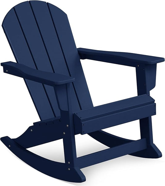 Costaelm Outdoor Adirondack Chair, All Weather Resistant Classic Balcony Chair and Fire Pit Chairs, Adirondack Plastic Outdoor Porch Furniture Rocking Chair High Back HDPE Poly Lumber, Navy Blue