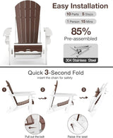 Folding Adirondack Chair –Recyclable HDPE Outdoor Adirondack Patio Chair with Cup Holder, Wood Texture & Umbrella Hole - Photo 8