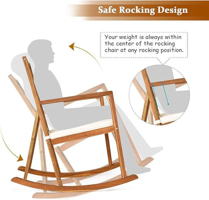 RELAX4LIFE Wooden Rocking Chair Outdoor - Oversized Patio Rocker w/High Backrest, Long Armrest, Removable Soft Cushion, Porch Rocking Chair for Backyard, Garden, Patio Rocking Chair (1, White)