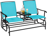 Giantex Patio Bench Glider Chair with Metal Frame, Center Tempered Glass Table - Photo 1