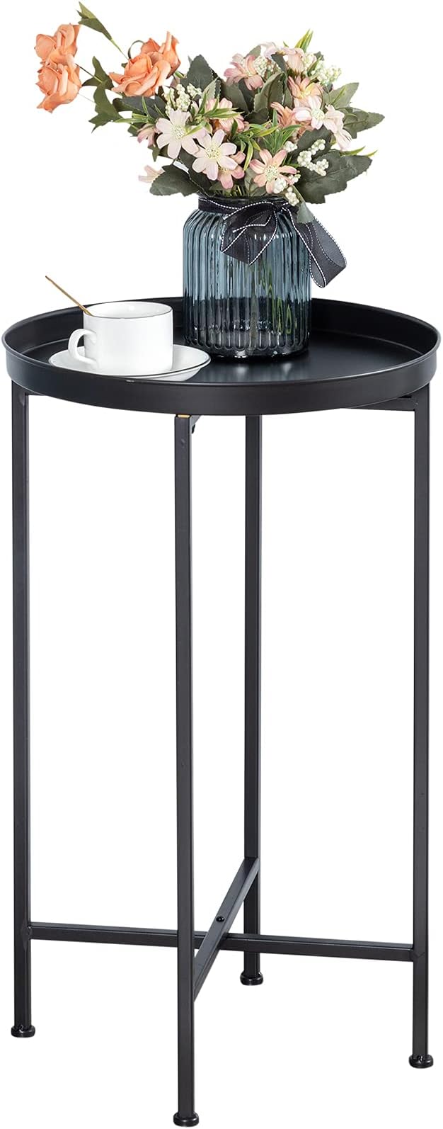 HollyHOME Small Round Metal Waterproof End Table, Accent Indoor&Outdoor Coffee Side Table - Photo 1