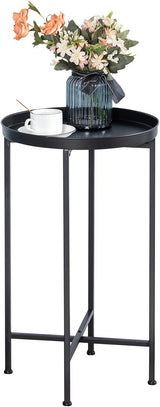 HollyHOME Small Round Metal Waterproof End Table, Accent Indoor&Outdoor Coffee Side Table - Photo 1