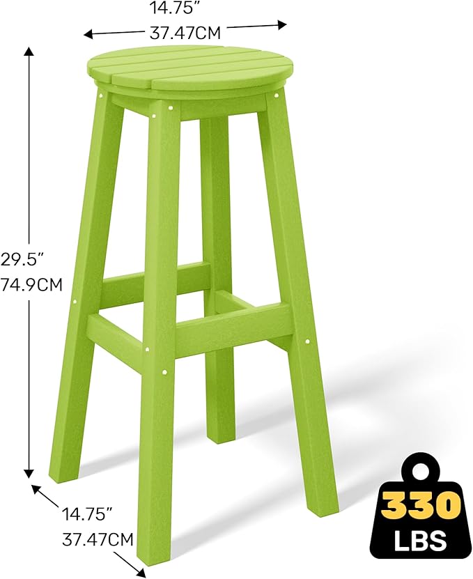 Costaelm 29" Height Outdoor Bar Stools, All-Weather Bar Stools, Adirondack Poly Patio Round Bar Stool for Patio, Deck, Kitchen Counter and Garden, Lime