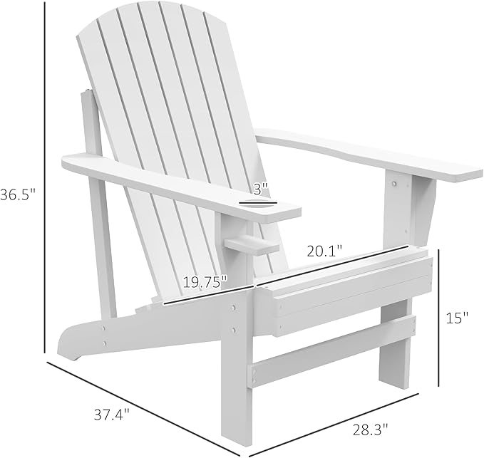 Outsunny Wooden Adirondack Chair, Outdoor Patio Lawn Chair with Cup Holder, Weather Resistant Lawn Furniture, Classic Lounge for Deck, Garden, Backyard, Fire Pit, White