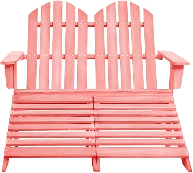 2-Seater Patio Adirondack Chair&Ottoman Fir Wood Pink, Suitable for patios, Gardens, Balconies