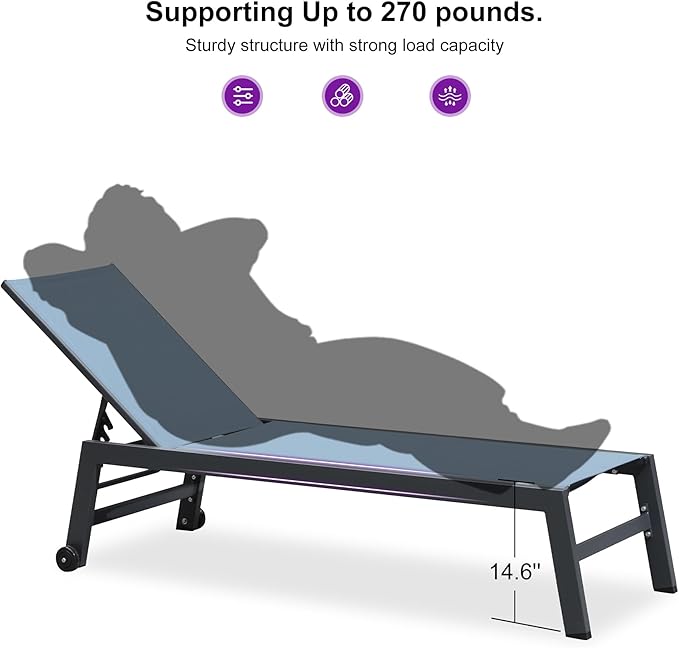 PURPLE LEAF Patio Chaise Lounge Set for 4 Outdoor Chaise Lounge Chair with Aluminum Frame and Easy-to-Move Wheels Pool - Photo 6