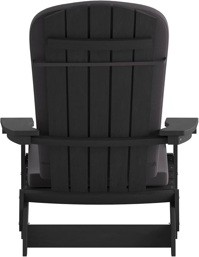 Flash Furniture Charlestown Folding Adirondack Chairs Poly Resin Frame-All-Weather Cushions-Indoor/Outdoor Use, Set of 2, Black/Gray