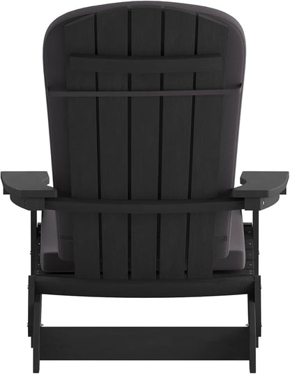 Flash Furniture Charlestown Folding Adirondack Chairs Poly Resin Frame-All-Weather Cushions-Indoor/Outdoor Use, Set of 2, Black/Gray