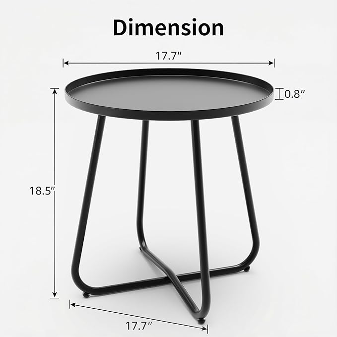 Outdoor Side Table, Indoor & Outdoor 18" Round Patio Side Table, Small Metal Side Table for Porch, Balcony, Living Room, Black