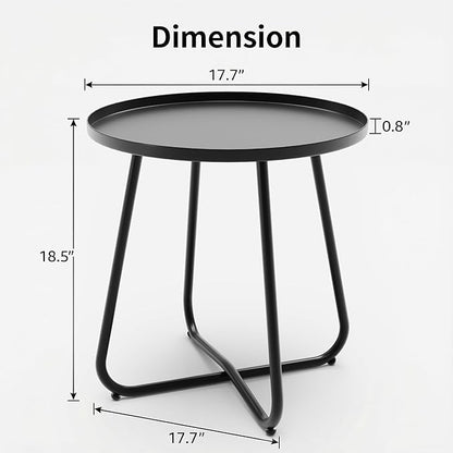 Outdoor Side Table, Indoor & Outdoor 18" Round Patio Side Table, Small Metal Side Table for Porch, Balcony, Living Room, Black
