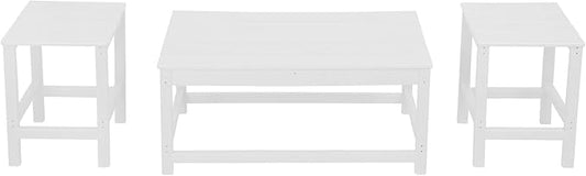 WestinTrends Malibu 3-Piece Set Outdoor Coffee and Side Table for Adirondack Chair, White
