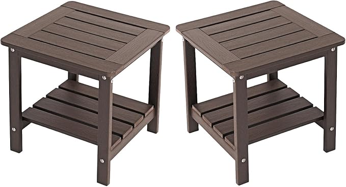 Kibaso-Adirondack Outdoor Side Table, 2-Tier HDPE Outdoor End Table, Weather Resistant Easy Maintenance - Photo 1