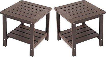 Kibaso-Adirondack Outdoor Side Table, 2-Tier HDPE Outdoor End Table, Weather Resistant Easy Maintenance, Small Patio Side Table for Patio, Pool, Porch, Garden, Lawn, and Living Room (2, Coffee Brown)