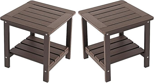 Kibaso-Adirondack Outdoor Side Table, 2-Tier HDPE Outdoor End Table, Weather Resistant Easy Maintenance, Small Patio Side Table for Patio, Pool, Porch, Garden, Lawn, and Living Room (2, Coffee Brown)