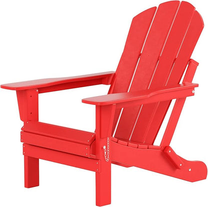 Costaelm Folding Patio Chairs Set of 2, Hdpe Adirondack Chairs Front Porch Furniture Outdoor Seating, All Weather Tanning Chair for Backyard Firepit Garden Lawn, Red