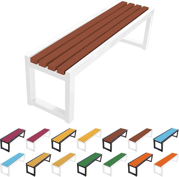 Garden Bench for Outdoors, Weatherproof Patio Bench Wooden Benches 2-Person Backyard Seat Backless Seat with Metal Frame for Park Backyard Entryway 3.3ft 3.9ft 4.9ft 5.9ft(Coffee White,3.93ft)