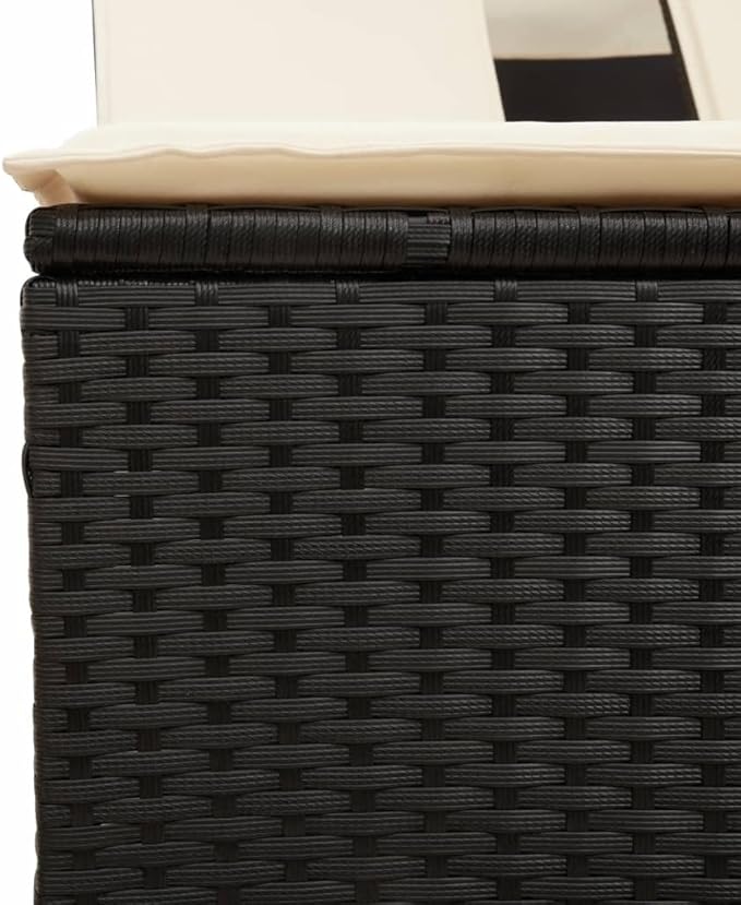 Outdoor Double Sun Lounger with Canopy 62"x21" Adjustable PE Rattan Black Pool Chaise Lounge Chair for Patio Garden - Photo 9