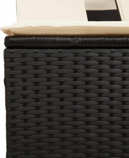 Outdoor Double Sun Lounger with Canopy 62"x21" Adjustable PE Rattan Black Pool Chaise Lounge Chair for Patio Garden Balcony