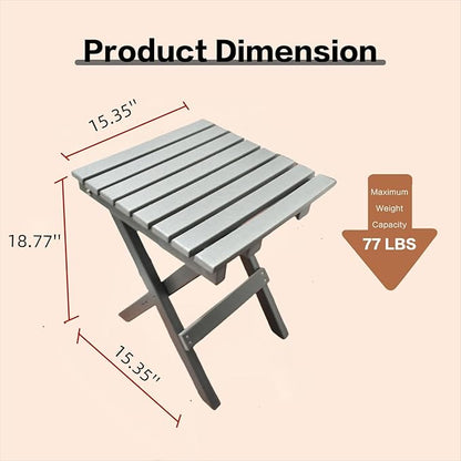 HDPE Outdoor Side Table Small End Square Table Folding Coffee Furniture for Patio, Garden, Balcon, Pool, Outside Portable Grey